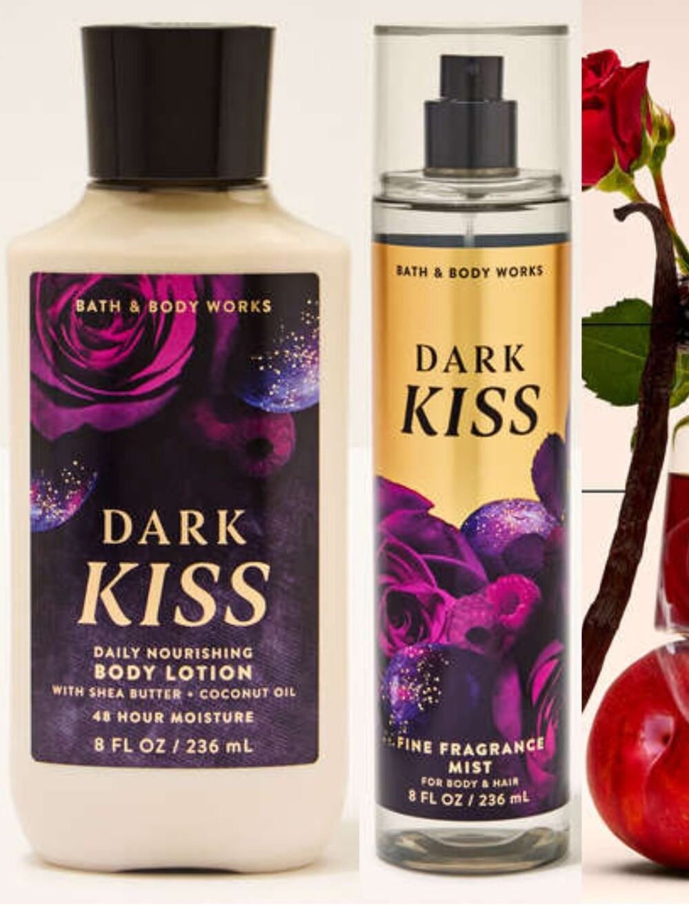 Bath & Body Works Dark Kiss Body Lotion & Fine Fragrance Body Mist Set New RARE
